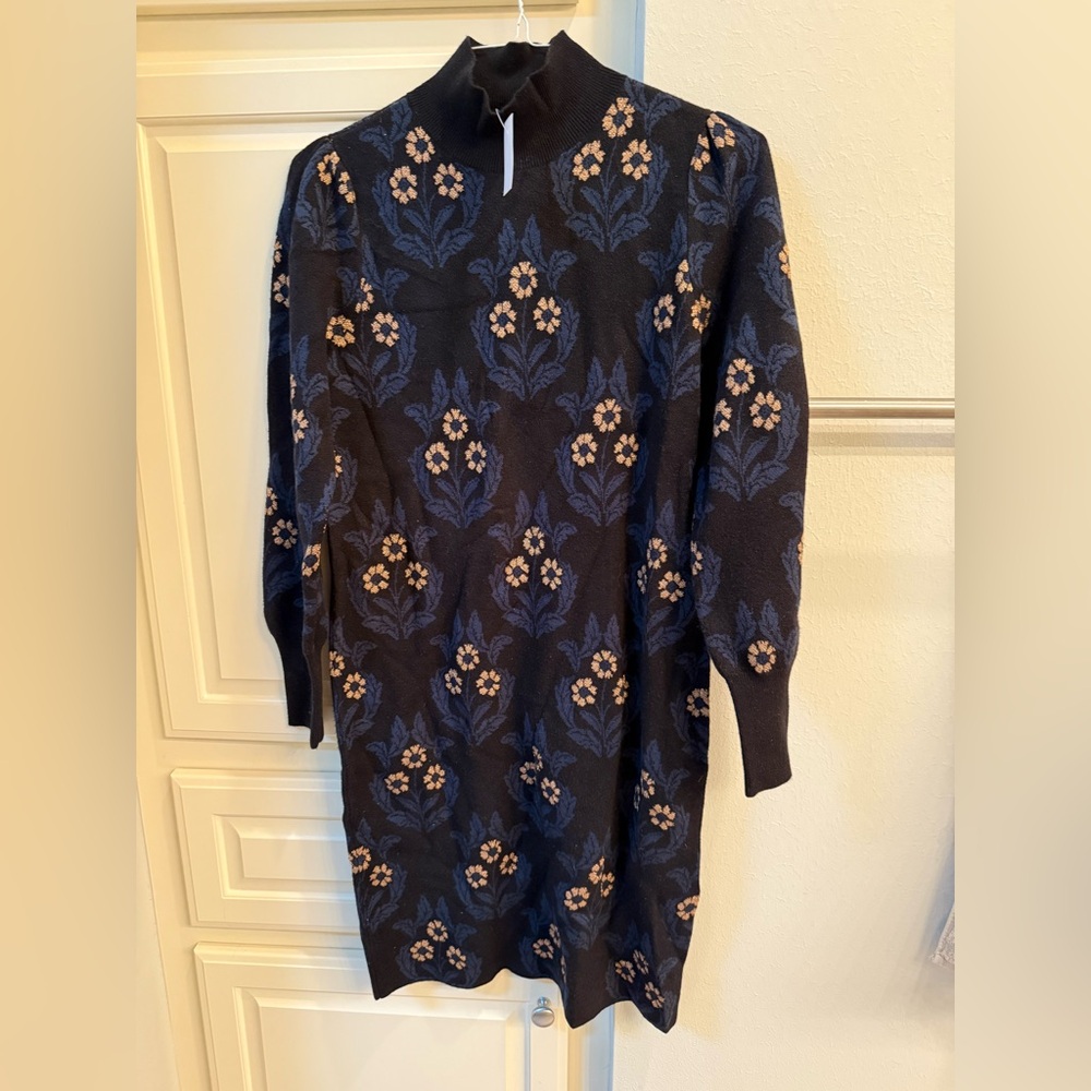 Ann Taylor Black and Blue Floral Long Sleeve Dress
